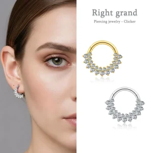 Double Layer CZ Segment Hoop Earring with Clicker Nose Ring Jewelry