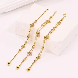 Double Layer Clover Bracelet Four Leaf Clover Bracelet Non-Tarnish Stainless Steel Jewelry for Girls