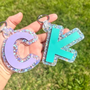 Double Layer Glitter Acrylic Initial Keychain Custom Letter A Z Alphabet Pastel Backpack Bag Personalized Kids Charm