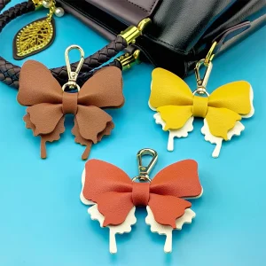 Double Layer PU Leather Bow Butterfly Keychain Fashion Bow Bag Charm Cute Bowknot Keyring For Women Handbag Decoration