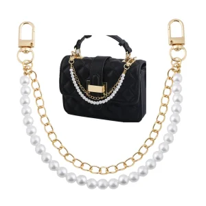 Double Layer Pearl Bag Chain Strap Metal Link Chain Bag Charm Strap Keychain for Handbag Purse Decoration