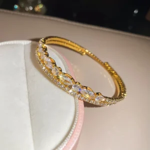Double-Layer Shiny Zircon Heart Open Bangle Stylish Versatile Women Bracelet Light Luxury High-Grade Niche Hand Jewelry