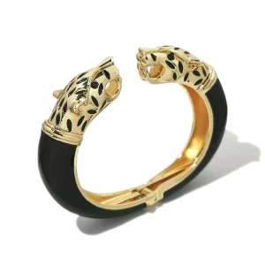 Double Leopard Head Drop Glaze Bangle Bracelet Fashion Animal Open Cuff Bracelet Accessories