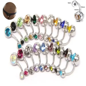 Double Pressed Belez Stone Factory Stainless Steel Stone Colors Belly Button Piercing Studs Body Jewelry