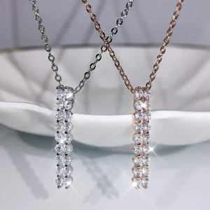 Double Row Brass Vertical Bar Pendant Necklace Sparkling AAA Long Bar for Women Rose Gold Platinum Plated Daily