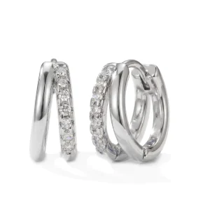 Double Row Hoop Earrings Brass Copper Plated Gold White Gold Cubic Zirconia Double Circle Women Trendy Gift Daily Fashion