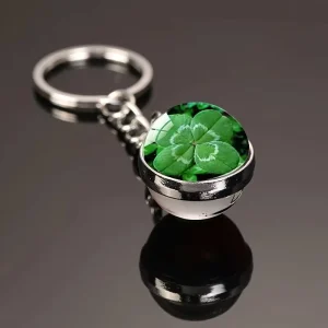 Double Sided Four Leaf Clover Glass Keychain Lucky Miniature Pendant for Bags and Keys