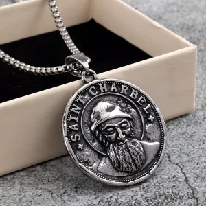 Double Sided Medallion Pendant Stainless Steel Necklace for Men and Women