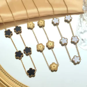 Double Sided Mother of Pearl Five Petal Flower Necklace Stainless Steel Titanium Steel Luxury Fashion Jewelry