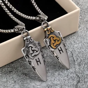 Double Sided Viking Celtic Knot Pendant Necklace Stainless Steel Mens Vintage Norse Jewelry Bulk Supply