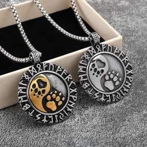 Double Sided Viking Rune Pendant Necklace Stainless Steel Unisex