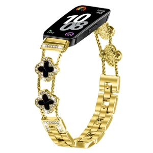 Double Small Four Leaf Clover Chain Replacement Strap for Huawei Band 8 9 10 Luxury Glossy Link 16mm Stainless Steel Watch Band