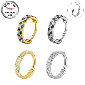 Double Zircon G23 Titanium Nose Rings for Women Segment Gold Plated Nose Ring Piercing Jewelry Septum Hoop Rings