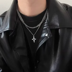 Double layer Necklace Cross shaped Pendant with Unique Star Design Cool and Minimalist Style Fashionable and Elegant NS10070