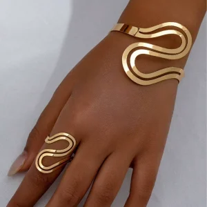Double layer S shaped Hollow shaped Bracelet Ring Set with Summer Snake shaped Opening Adjustable N2604206