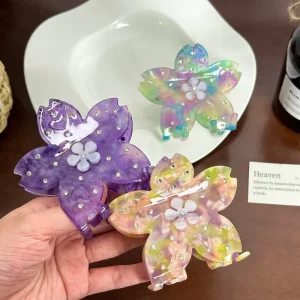 Dowell Custom 8.7cm Flower Acetate Hair Claw Clips with Rhinestones for Women Hair Accessories for Little Girl Custom Clip