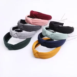 Dowell Solid Knit Cotton Wide Brim Headband Fabric Knotted Headband Lady’s Cross knotted Hairband