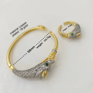 Dragon shaped Micro set Zirconia Brass Open Ring and Ethnic Charm Bracelet Light and Luxurious Design High end Hand Jewelry