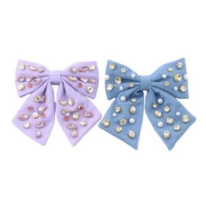 Dream Fashion Vintage Bow Denim Fabric Colored Crystals Pearl French Spring Party Customizable Hair Accessories for Girls