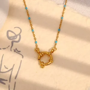 Dreamshow Dainty Enamel Beads Jewelry Summer Fashion Chain Necklace 18k Gold Plated Stainless Steel Jewelry