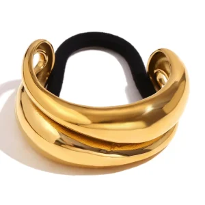 Dreamshow Double Layer Drop Shape Hair Ties 18K Gold Plated Women Jewelry Stainless Steel Hair Accessories