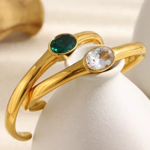 Dreamshow Elliptical Zircon Bracelet Stainless Steel Customization Gold Plated Mother’s Day Gift