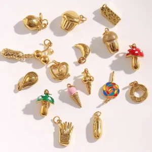 Dreamshow Fashion Stainless Steel Pendants Charms Enamel Pendants for Necklace Gold Plated Jewelry Accessories