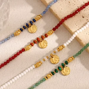 Dreamshow Gemstone Jewelry Beaded Bracelets Fashion Jewelry Colorful Beaded Bracelets Gold Plated Stainless Steel Bracelets