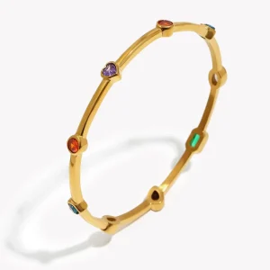 Dreamshow Gold Plated Stainless Steel Geometric Zircon Bar Bracelet for Women Sparkling Fashion Jewelry Gift