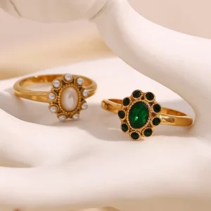 Dreamshow Luxury Jewelry Zircon Pearl Fashion Rings Vintage Engagement Jewelry Stainless Steel Rings