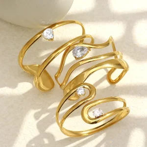 Dreamshow Multilayer New Arrivals Fashion Bracelets & Bangles 18k Gold Plated Stainless Steel Jewelry Set