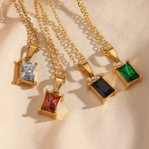 Dreamshow Non Tarnish Colorful Square Zircon Pendant Necklace For Women 18K Gold Plated Necklace