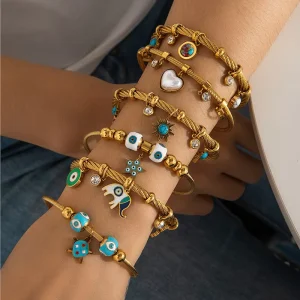 Drip Oil Turtle Elephant Gold 316L Stainless Steel Pendant Bracelets for Women Personality Fashion Charm Bangle Jewelry