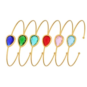 Drop Czech Glass Cuff Stainless Steel 18K Gold Plated Romantic Style Bracelet Jewelry