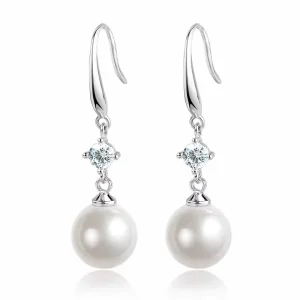 Drop Earrings Rose Imitation Pearl Alloy 18K Gold Plated Crystal Rhinestone