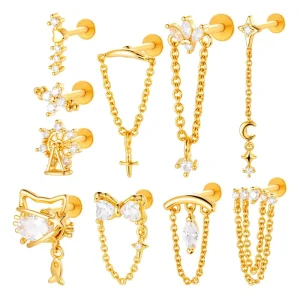 Drop Flat Back Earrings G23 Titanium Dangle Cartilage Earring Labret Studs Tragus Helix Conch Earring Piercing Jewelry