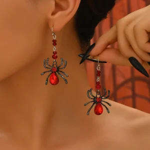 Drop Pendant Punk Earrings Red Black Spiders Zinc Alloy Jewelry for Women Party Halloween Gifts