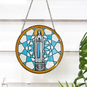 Drop shipping Stained Glass Virgin Mary Pendant Home Decor Christmas Souvenir Gift Glass Sun Catcher