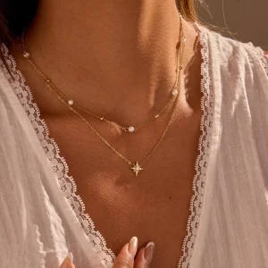 Dual 18K Gold Silver Plated Stainless Steel Women Necklace Six-pointed Star Hexagon Pendant Daily Office Commuter Jewelry