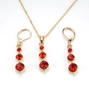 Dubai Accessories Women’s 18K Gold & Crystal Jewelry Set Classic Style Engagement Suitable Wedding Necklace Earring China