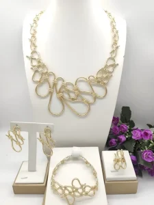 Dubai African Style Abstract Knot Jewelry Set Statement Necklace Earrings Bracelet Ring for Nigerian Bridal & Parties