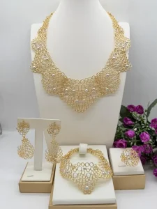 Dubai Big Necklace Women Gold Plated Jewelry Set Earrings Ring Bracelet Wedding Costume Jewellery Gift