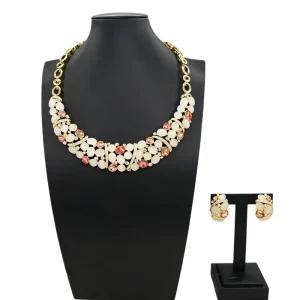 Dubai Gold Jewelry Set Cat’s Eye Stone Rhinestone Colorful Fashion Jewelry Sets Necklace Earrings Two Piece Women Jewellery Set