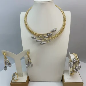 Dubai Gold Jewelry Set Italian Gold Wedding Jewelry Sets Luxury Woman Party Big Jewellery Necklace Set FHK21679