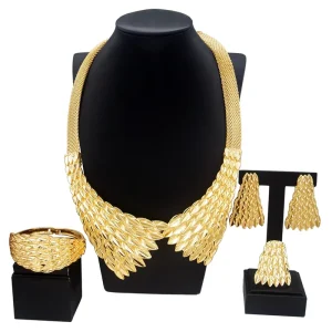 Dubai Gold Plated Jewelry Sets Italian Elegant Ladies Necklace Sets Brazil Fashion Costume Jewelry Set H00520