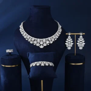 Dubai High End Luxury Bridal Necklace Set Wedding Party Wear Fashion Jewelry with Zircon Brass Material From Plant