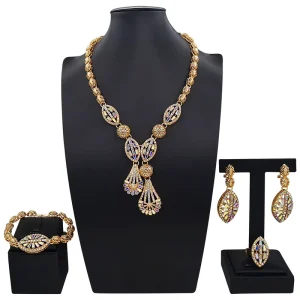 Dubai Luxury 4Pcs Bridal Jewelry Set Gold Plated AB Crystal Teardrop Rhinestone Necklace Banquet Jewelry HC2501914