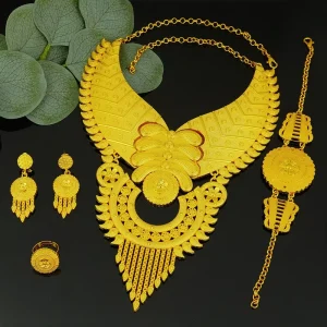 Dubai Middle East Jewelry African Bride Jewelry Set Saudi Arabian Women’s Necklace and Earrings Set