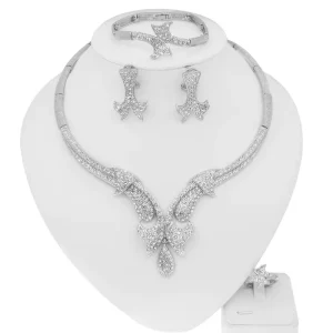 Dubai Women Necklace Set Clips Earrings Ring Bracelet Pendant African Bridal Wedding Jewelry Set