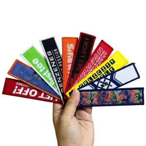 Durable Fabric Custom Logo Embroidered Thermal Transfer Printed Promotional Keychain Woven Label Keyring Textile